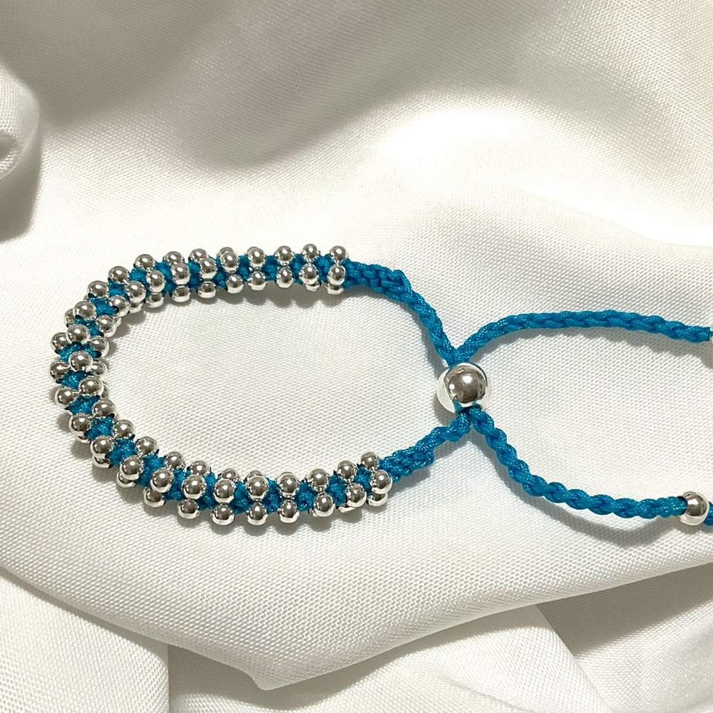 Blue & Silver Colored Friendship Adjustable Bracelet